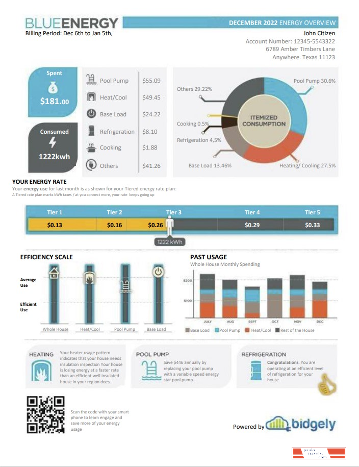 USA Texas Blue Energy utility bill, Word and PDF template